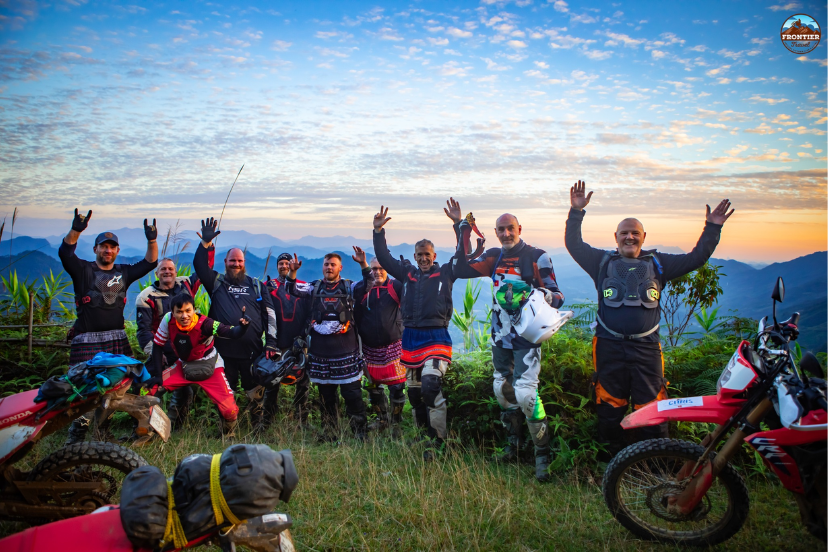 A group of excited riders on a highland adventure with Frontier Travel Vietnam.